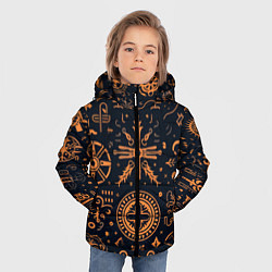 Куртка зимняя для мальчика Паттерн в славянском стиле на тёмном фоне, цвет: 3D-светло-серый — фото 2