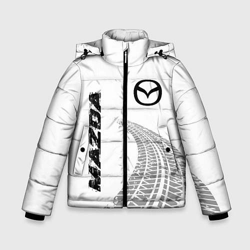 Зимняя куртка для мальчика Mazda speed на светлом фоне со следами шин вертика / 3D-Черный – фото 1