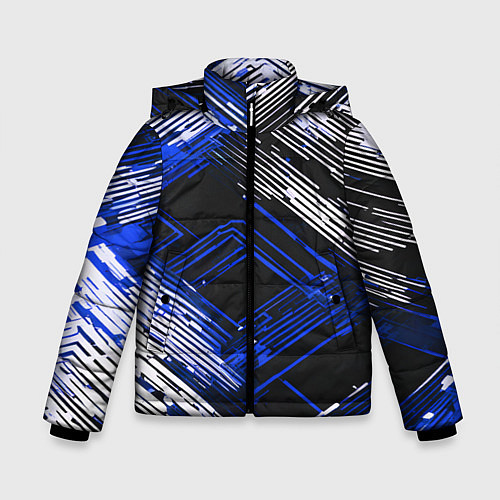 Зимняя куртка для мальчика Киберпанк линии белые и синие / 3D-Красный – фото 1