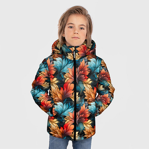 Зимняя куртка для мальчика Нарисованная трава паттерн / 3D-Красный – фото 3