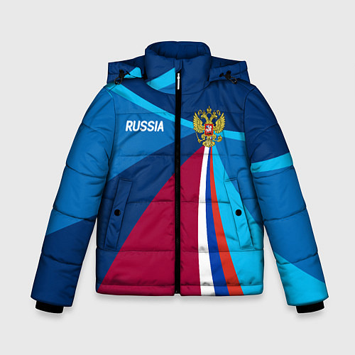 Зимняя куртка для мальчика Герб и триколор России с геометрией / 3D-Черный – фото 1