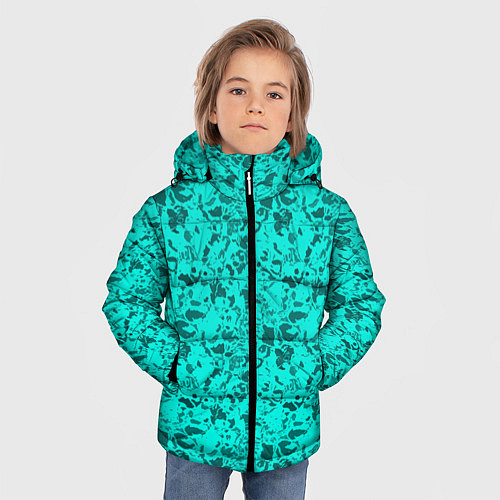 Зимняя куртка для мальчика Текстура камень цвета морской волны / 3D-Светло-серый – фото 3