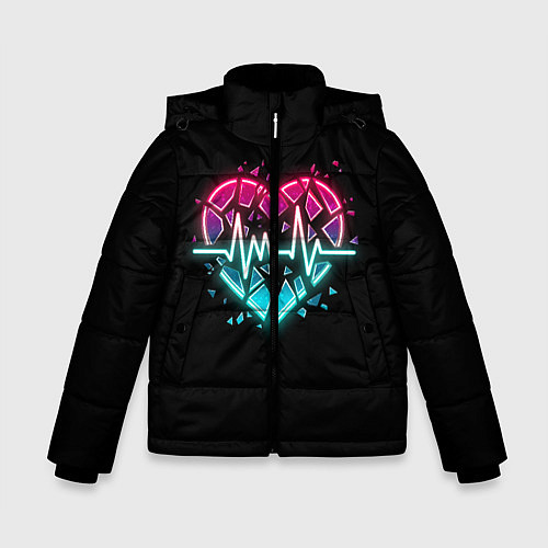 Зимняя куртка для мальчика Разбитое сердце с линией пульса со свечением / 3D-Черный – фото 1