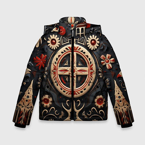 Зимняя куртка для мальчика Орнамент в славянской стилистике / 3D-Черный – фото 1