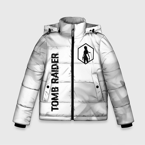 Зимняя куртка для мальчика Tomb Raider glitch на светлом фоне вертикально / 3D-Черный – фото 1