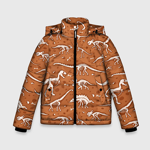 Зимняя куртка для мальчика Скелеты динозавров / 3D-Красный – фото 1