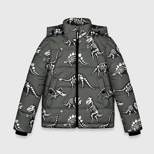 Зимняя куртка для мальчика Динозавры - скелеты / 3D-Светло-серый – фото 1