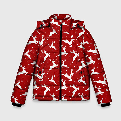 Зимняя куртка для мальчика Красный паттерн с новогодними оленями / 3D-Красный – фото 1