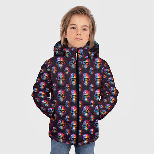 Зимняя куртка для мальчика Череп покрытый стекающей краской паттерн / 3D-Красный – фото 3