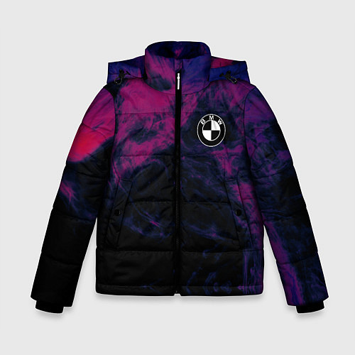 Зимняя куртка для мальчика БМВ на фоне сиреневого дыма / 3D-Черный – фото 1