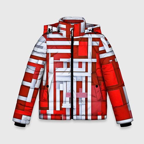 Зимняя куртка для мальчика Полосы на красном фоне / 3D-Красный – фото 1