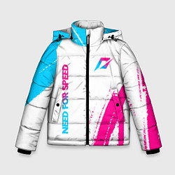 Куртка зимняя для мальчика Need for Speed neon gradient style вертикально, цвет: 3D-черный
