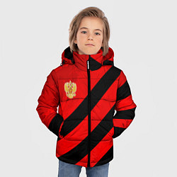 Куртка зимняя для мальчика Герб РФ - красная абстракция, цвет: 3D-черный — фото 2