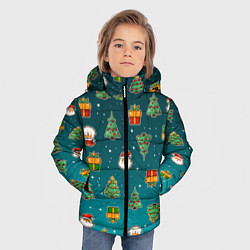 Куртка зимняя для мальчика Подарки новогодние елки и Санта - паттерн градиент, цвет: 3D-черный — фото 2