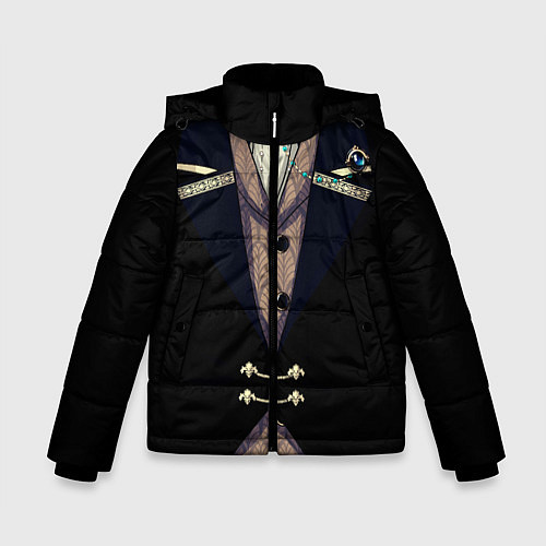 Зимняя куртка для мальчика Фрак тёмный с цепочками и брошью / 3D-Черный – фото 1