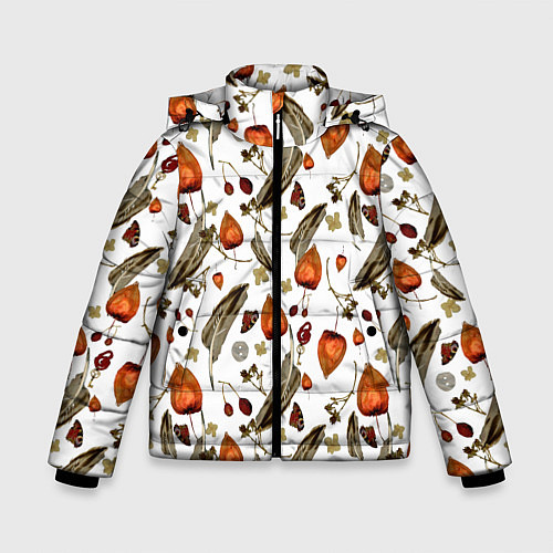 Зимняя куртка для мальчика Перья и физалис / 3D-Черный – фото 1