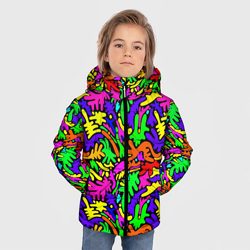 Зимняя куртка для мальчика Яркие цветные каракули / 3D-Красный – фото 3