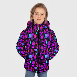 Куртка зимняя для мальчика Неоновые разноцветные грибы, цвет: 3D-черный — фото 2