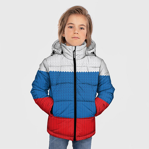 Зимняя куртка для мальчика Вязаный российский флаг / 3D-Красный – фото 3