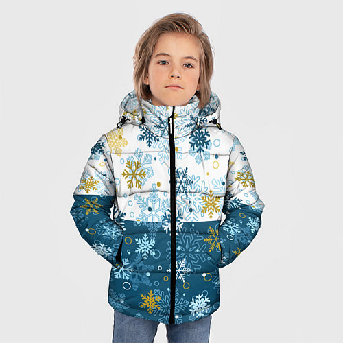 Зимняя куртка для мальчика Снежинки новогодние / 3D-Светло-серый – фото 3