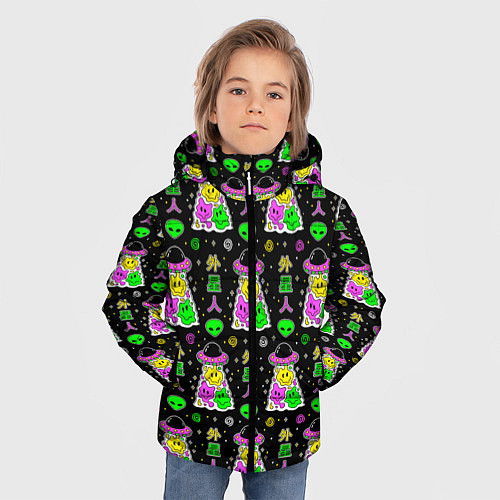Зимняя куртка для мальчика Цветные инопланетные существа / 3D-Светло-серый – фото 3