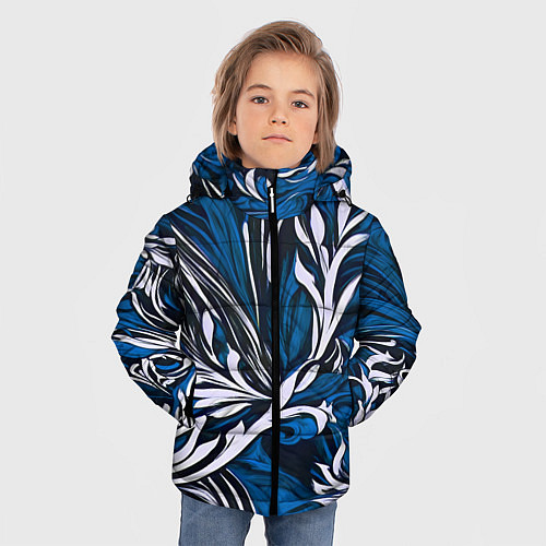 Зимняя куртка для мальчика Синий и белый узор на чёрном фоне / 3D-Красный – фото 3
