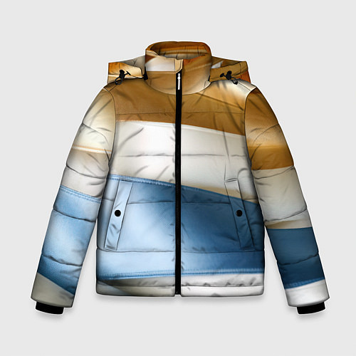 Зимняя куртка для мальчика Золотые и голубые волнистые вставки на белом фоне / 3D-Черный – фото 1