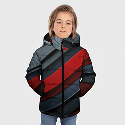 Куртка зимняя для мальчика Красные вставки на металлическом фоне, цвет: 3D-красный — фото 2