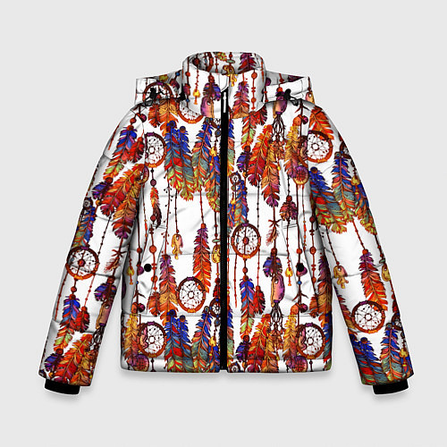 Зимняя куртка для мальчика Ловцы снов этническое искусство / 3D-Красный – фото 1