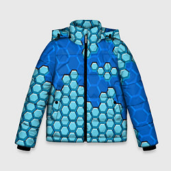 Куртка зимняя для мальчика Синяя энерго-броня из шестиугольников, цвет: 3D-светло-серый