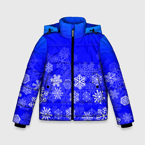 Зимняя куртка для мальчика Снежинки на синем / 3D-Светло-серый – фото 1