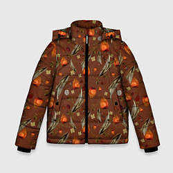 Куртка зимняя для мальчика Перья и физалис brown, цвет: 3D-светло-серый