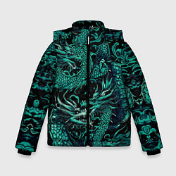Куртка зимняя для мальчика Дракон бирюзового цвета, цвет: 3D-черный