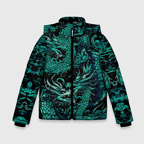 Зимняя куртка для мальчика Дракон бирюзового цвета / 3D-Черный – фото 1
