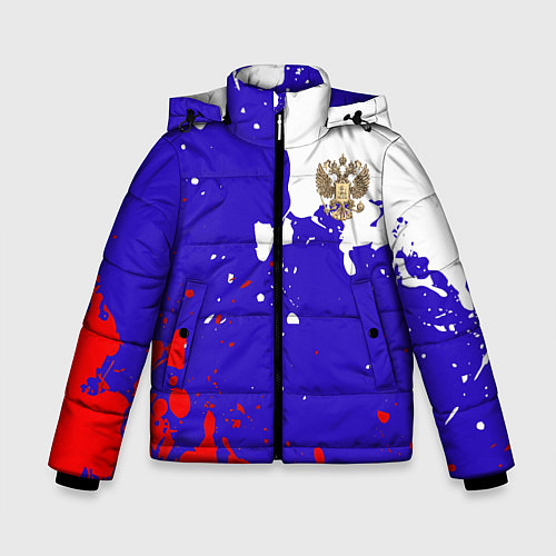 Зимняя куртка для мальчика Российский герб на триколоре / 3D-Красный – фото 1