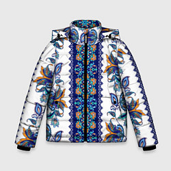 Куртка зимняя для мальчика Цветочный этнический орнамент, цвет: 3D-светло-серый