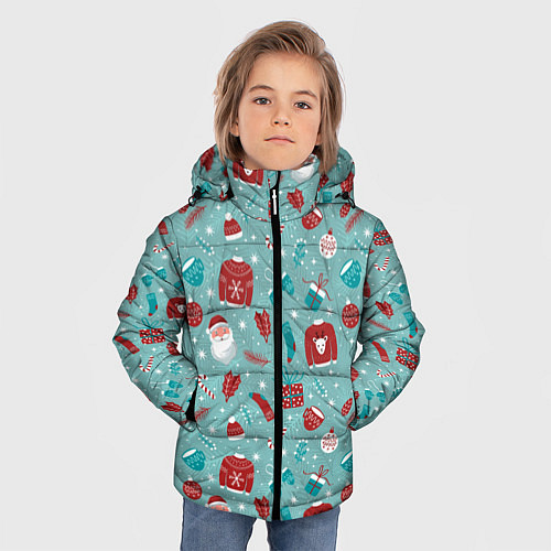 Зимняя куртка для мальчика Праздничный новогодний узор / 3D-Красный – фото 3