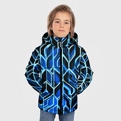 Куртка зимняя для мальчика Синие полосы на чёрном фоне, цвет: 3D-красный — фото 2