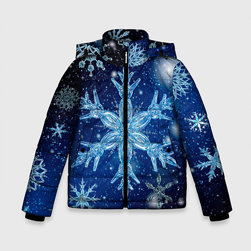 Зимняя куртка для мальчика Новогодние снежинки кружатся / 3D-Черный – фото 1