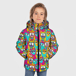 Куртка зимняя для мальчика Разноцветные совы, цвет: 3D-черный — фото 2