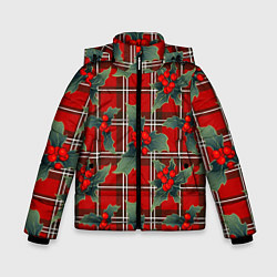 Куртка зимняя для мальчика Остролист на красной шотландке, цвет: 3D-красный