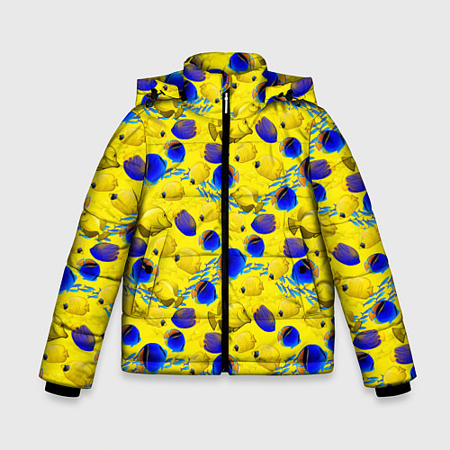 Зимняя куртка для мальчика Разноцветные тропические рыбы / 3D-Черный – фото 1