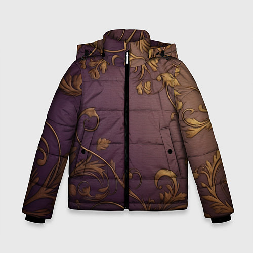 Зимняя куртка для мальчика Золотистые узоры на фиолетовом фоне / 3D-Светло-серый – фото 1