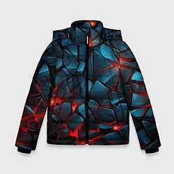 Куртка зимняя для мальчика Синие плиты с красным разломом, цвет: 3D-черный