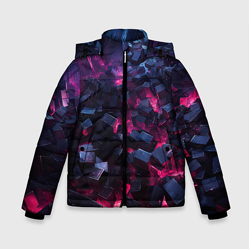 Зимняя куртка для мальчика Фиолетовые кубы в фиолетовом дыме / 3D-Черный – фото 1