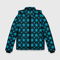 Куртка зимняя для мальчика Паттерн снежинки тёмно-бирюзовый, цвет: 3D-светло-серый