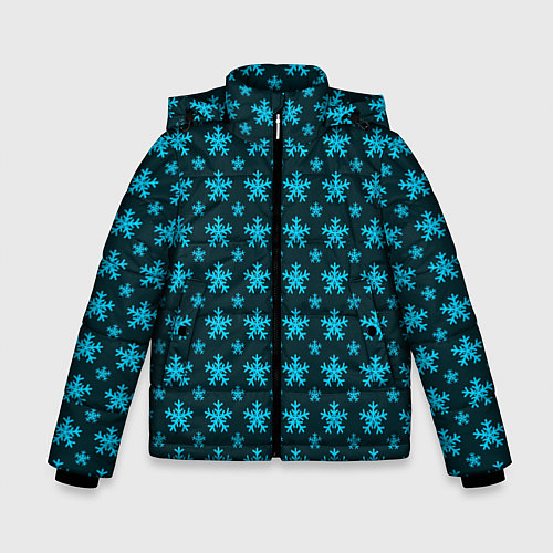 Зимняя куртка для мальчика Паттерн снежинки тёмно-бирюзовый / 3D-Черный – фото 1