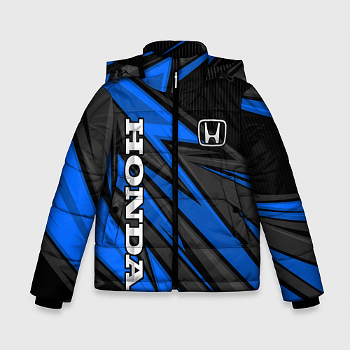 Зимняя куртка для мальчика Honda motors - синяя спортивная абстракция / 3D-Светло-серый – фото 1