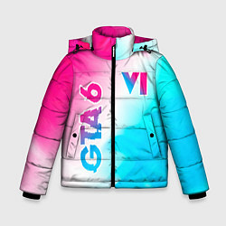 Куртка зимняя для мальчика GTA 6 neon gradient style вертикально, цвет: 3D-черный