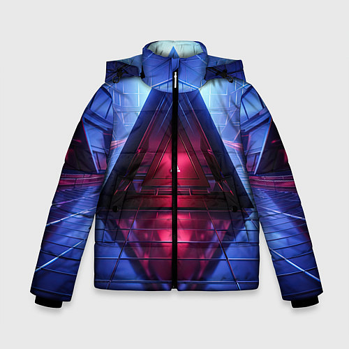 Зимняя куртка для мальчика Фиолетовое свечение за треугольной абстракцией / 3D-Светло-серый – фото 1